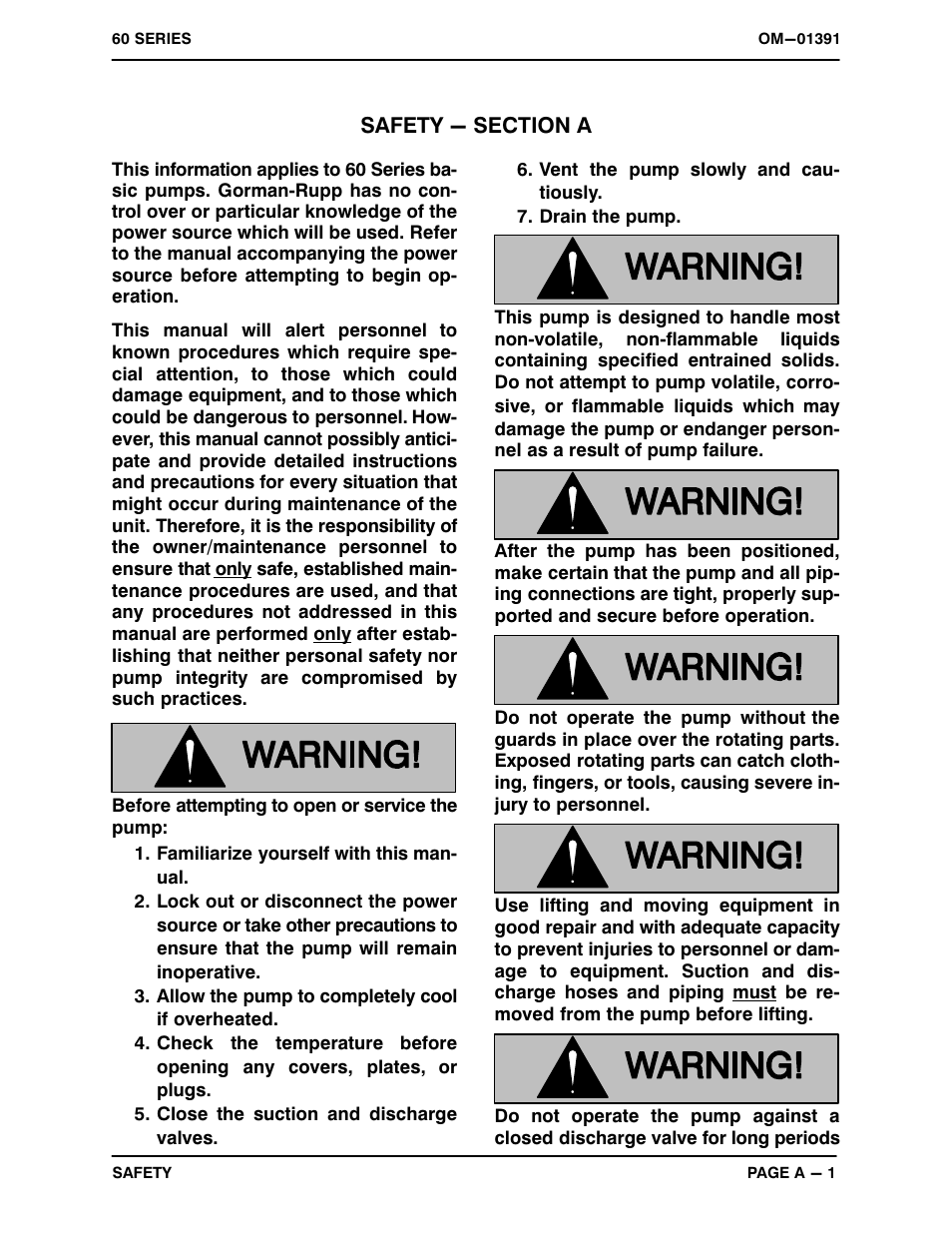 Safety - section a | Gorman-Rupp Pumps 610M20-B 688324 and up User Manual | Page 6 / 30