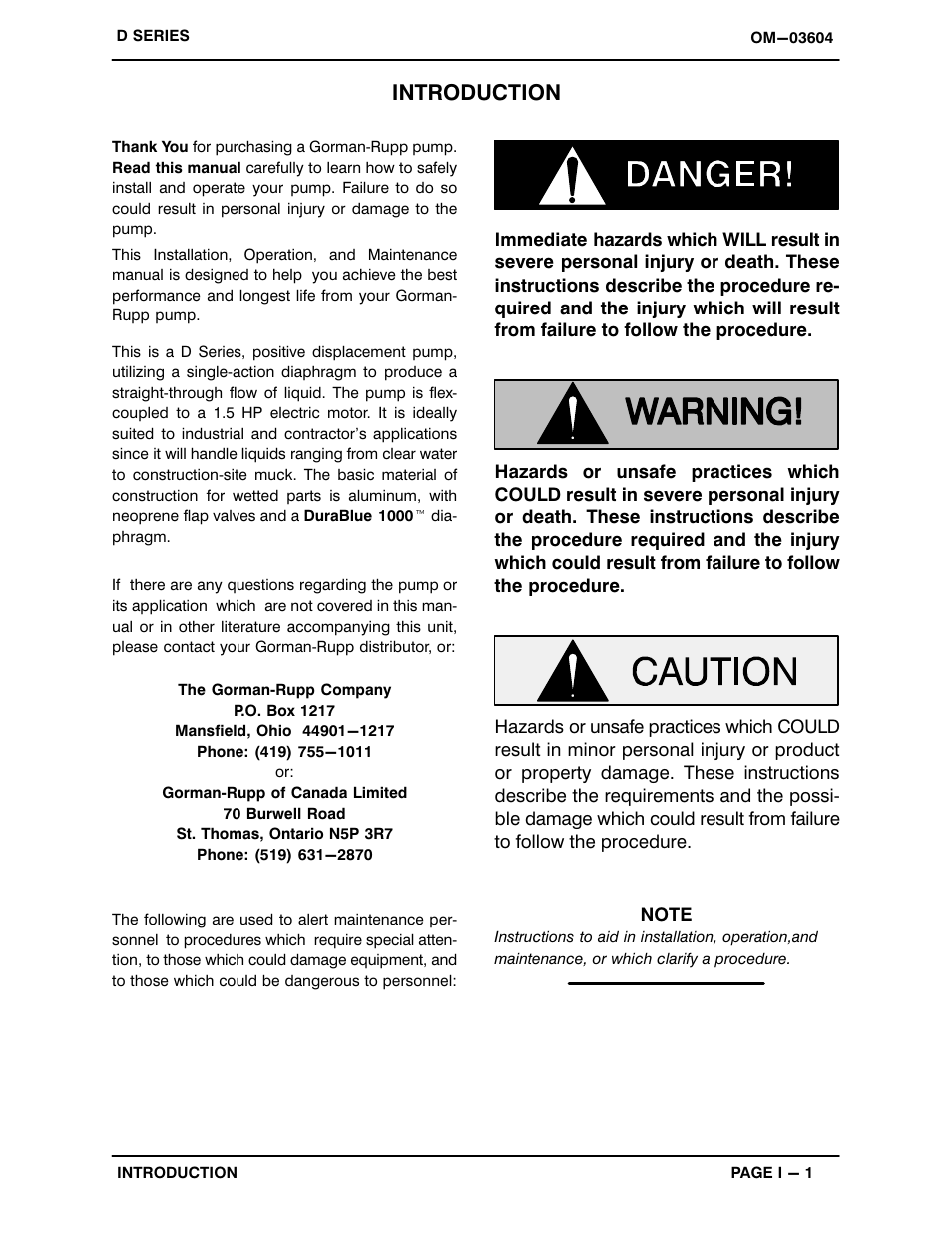 Introduction | Gorman-Rupp Pumps 3D-E1.5 1P 883504 and up User Manual | Page 5 / 33