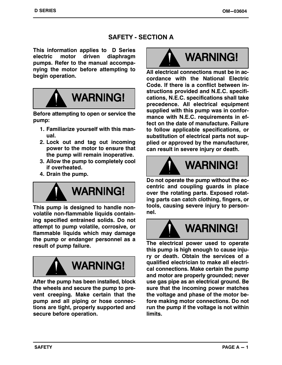 Safety ‐ section a | Gorman-Rupp Pumps 3D-E1.5 1P 883504 and up User Manual | Page 6 / 33