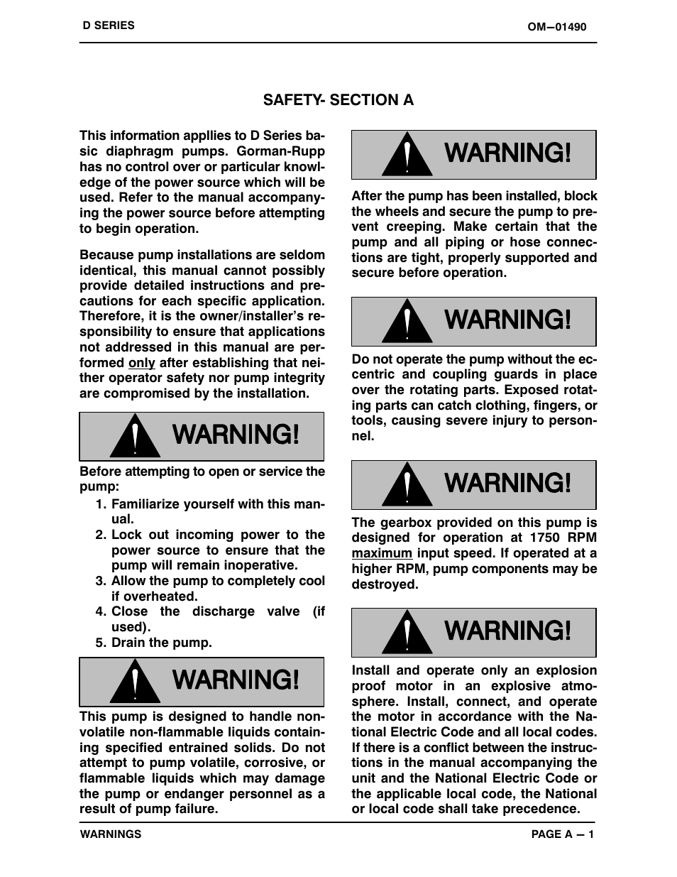 Safety- section a | Gorman-Rupp Pumps 3D-B 883512 and up User Manual | Page 6 / 33