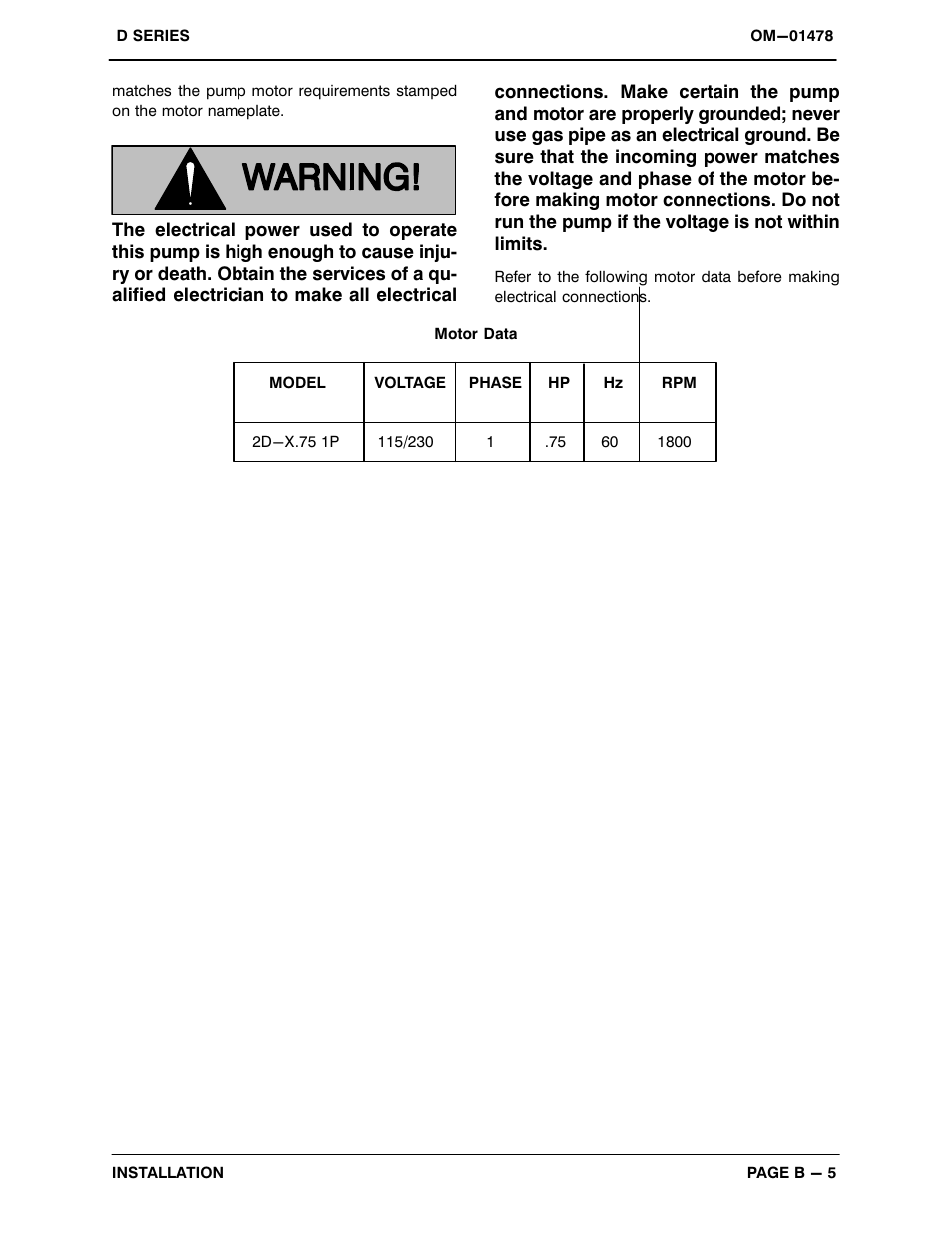 Gorman-Rupp Pumps 2D-X.75 3P 652300 thru 1462003 User Manual | Page 12 / 27