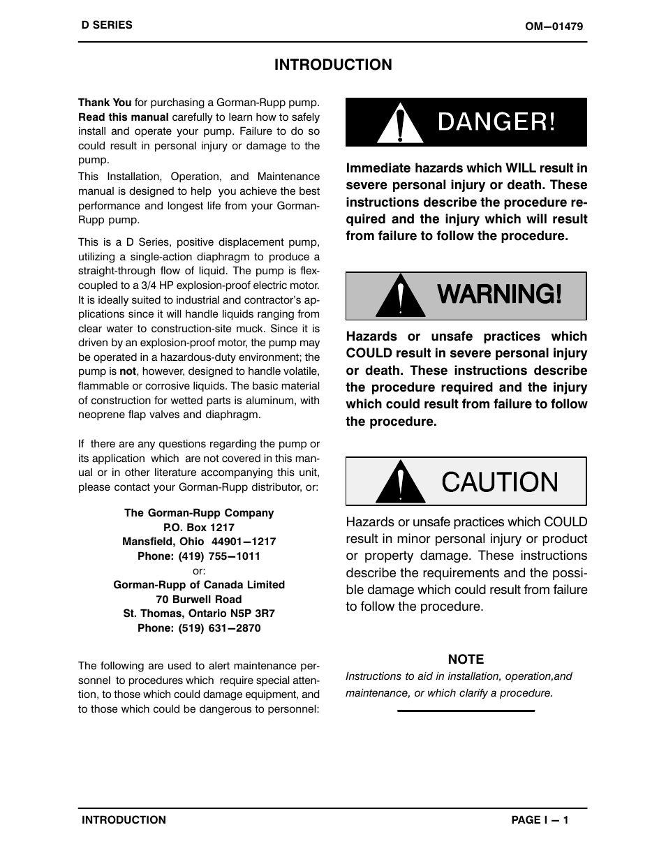 Introduction | Gorman-Rupp Pumps 2D-X.75 3P 652300 thru 1462003 User Manual | Page 5 / 27
