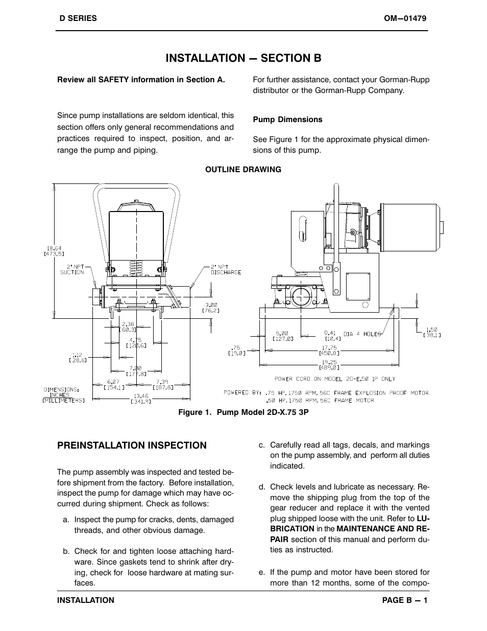 Installation - section b | Gorman-Rupp Pumps 2D-X.75 3P 1462004 and up User Manual | Page 8 / 25