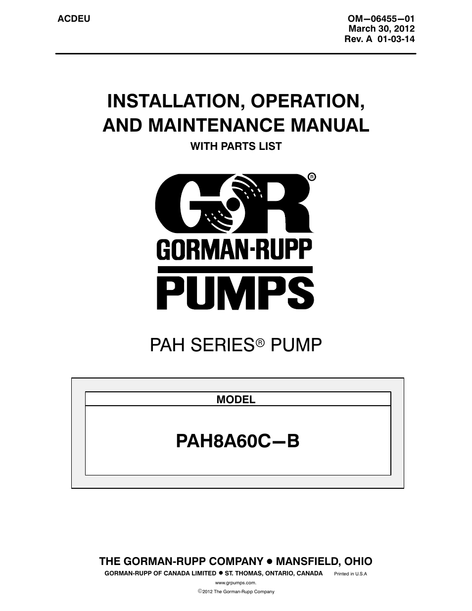 Gorman-Rupp Pumps PAH8A60C-B 1537579 and up User Manual | 43 pages