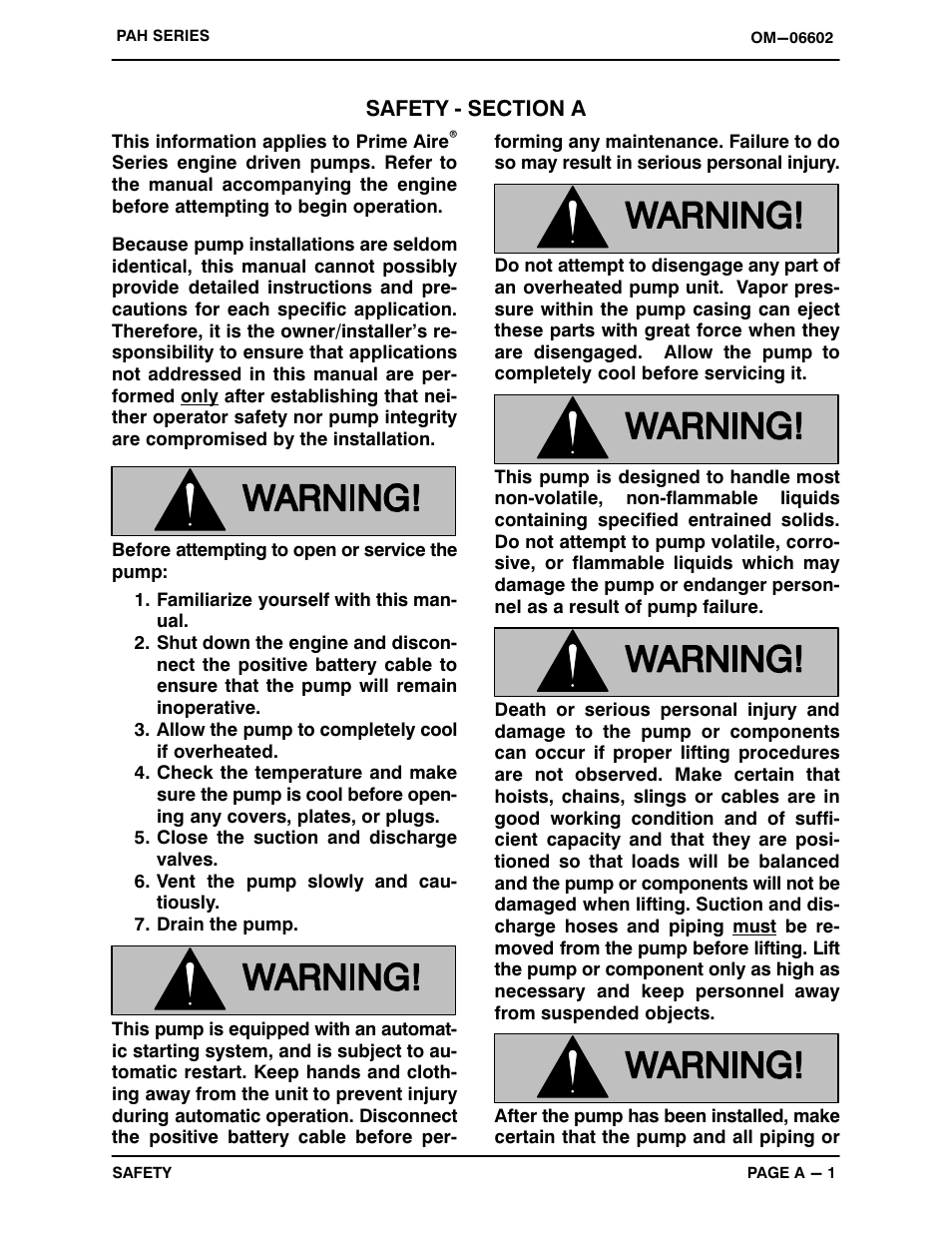 Safety ‐ section a | Gorman-Rupp Pumps PAH6B60-6068H IT4 1529202 and up User Manual | Page 6 / 50