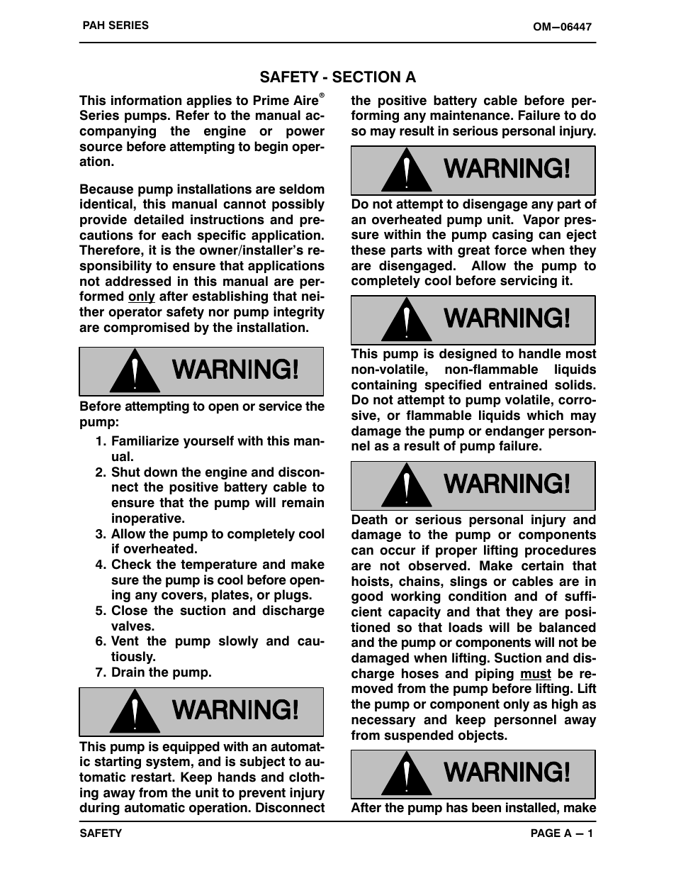 Safety ‐ section a | Gorman-Rupp Pumps PAH6A60-6090H 1487547 and up User Manual | Page 6 / 49