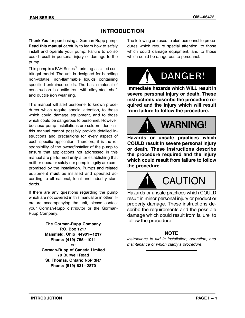 Introduction | Gorman-Rupp Pumps PAH3A60C-B 1524589 and up User Manual | Page 5 / 41