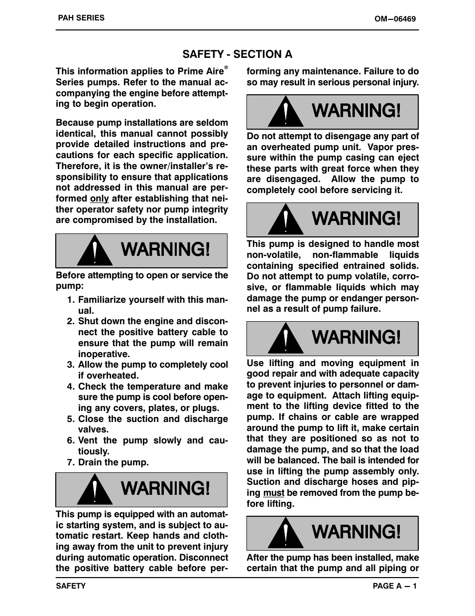 Safety ‐ section a | Gorman-Rupp Pumps PAH3A60-6068H 1522805 and up User Manual | Page 6 / 47