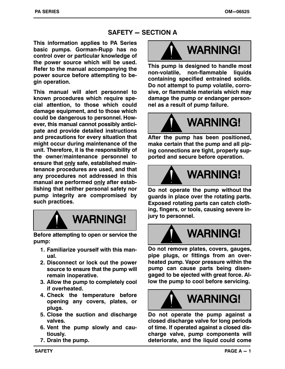 Safety - section a | Gorman-Rupp Pumps PAV3A60C-B 1511107 and up User Manual | Page 6 / 40