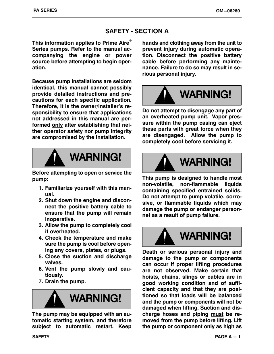 Safety ‐ section a | Gorman-Rupp Pumps PAV3B60C-3TNV70 1433753 and up User Manual | Page 6 / 40