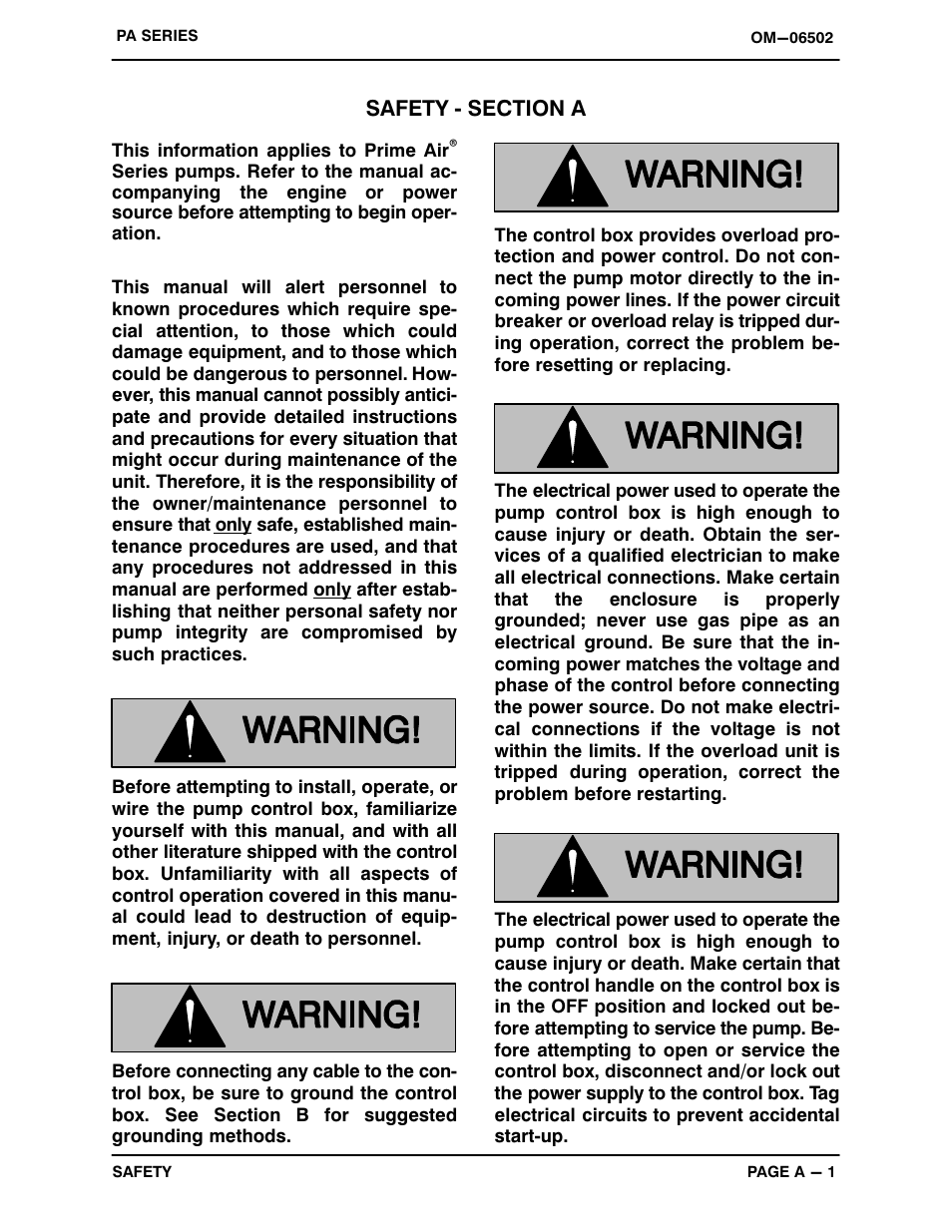 Safety ‐ section a | Gorman-Rupp Pumps PAV3C60C-B-E10 575/3 All serial numbers User Manual | Page 6 / 51