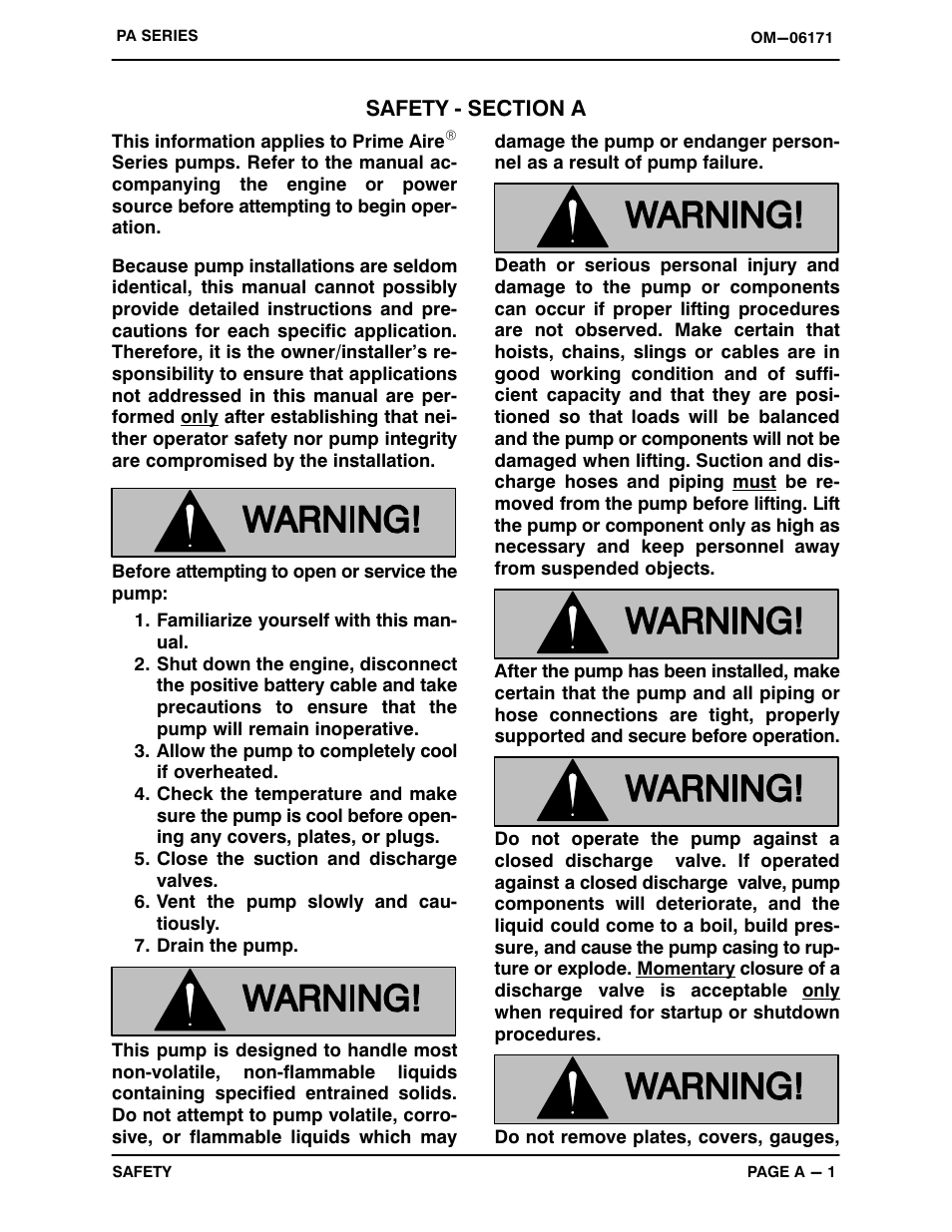 Safety ‐ section a | Gorman-Rupp Pumps PA6C60-C4.4T 1404116 and up User Manual | Page 6 / 46