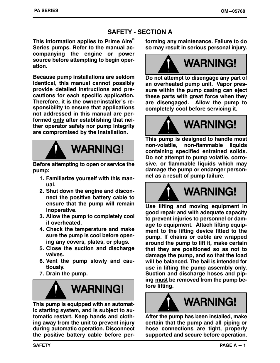 Safety ‐ section a | Gorman-Rupp Pumps PA6C60C-F4L 1318119 thru 1504810 User Manual | Page 6 / 49