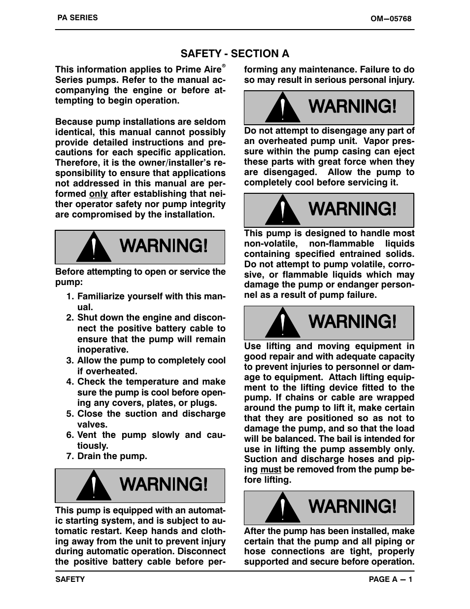 Safety ‐ section a | Gorman-Rupp Pumps PA6C60C-F4L 1504811 and up User Manual | Page 6 / 50