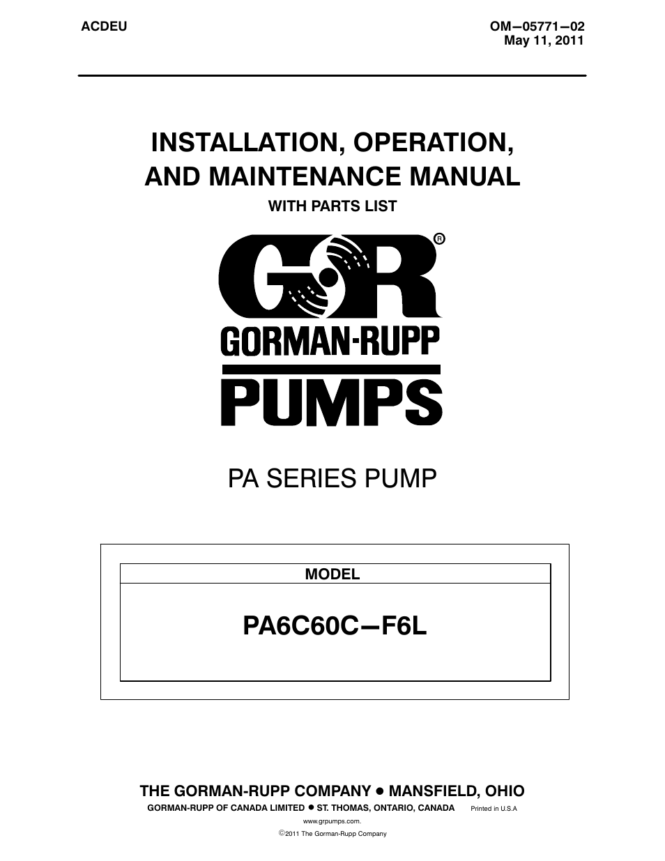 Gorman-Rupp Pumps PA6C60C-F6L 1477478 and up User Manual | 49 pages