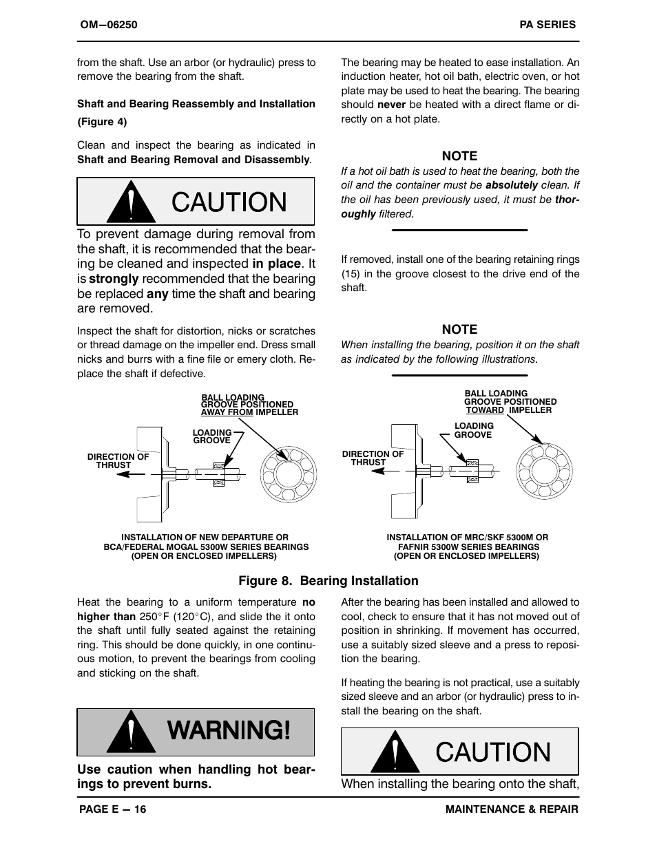 Figure 8. bearing installation, When installing the bearing onto the shaft | Gorman-Rupp Pumps PA6B60-6068H 1421583 and up User Manual | Page 38 / 45