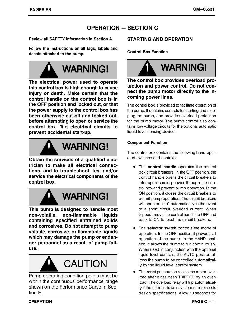 Operation - section c | Gorman-Rupp Pumps PA6C60C-B-E50 460/3 1528569 and up User Manual | Page 20 / 52