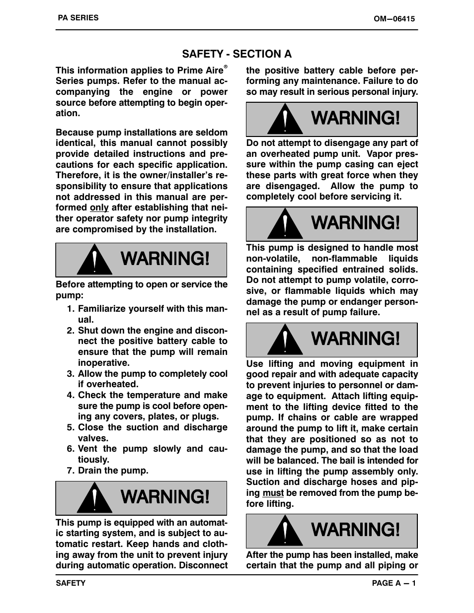 Safety - section a | Gorman-Rupp Pumps PA4A60-4024T 1476457 and up User Manual | Page 6 / 47