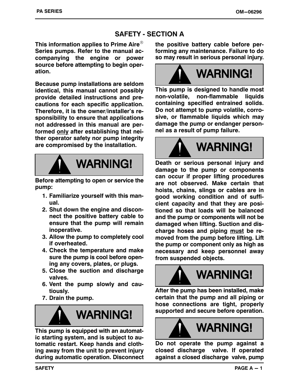 Safety ‐ section a | Gorman-Rupp Pumps PA12A60-B-6068H 1435345 and up User Manual | Page 6 / 51