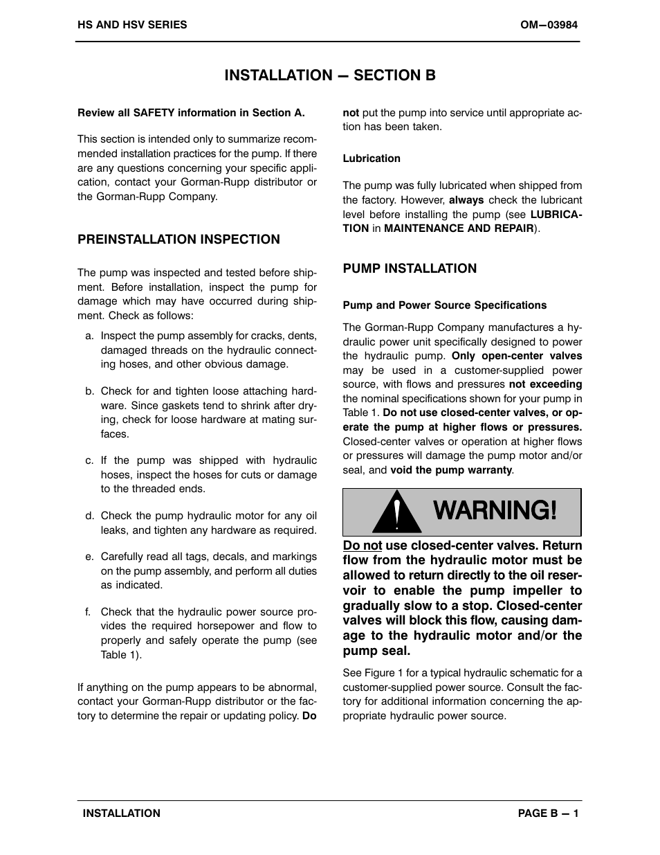 Installation - section b | Gorman-Rupp Pumps HSV6B31-HYD All serial numbers User Manual | Page 6 / 13