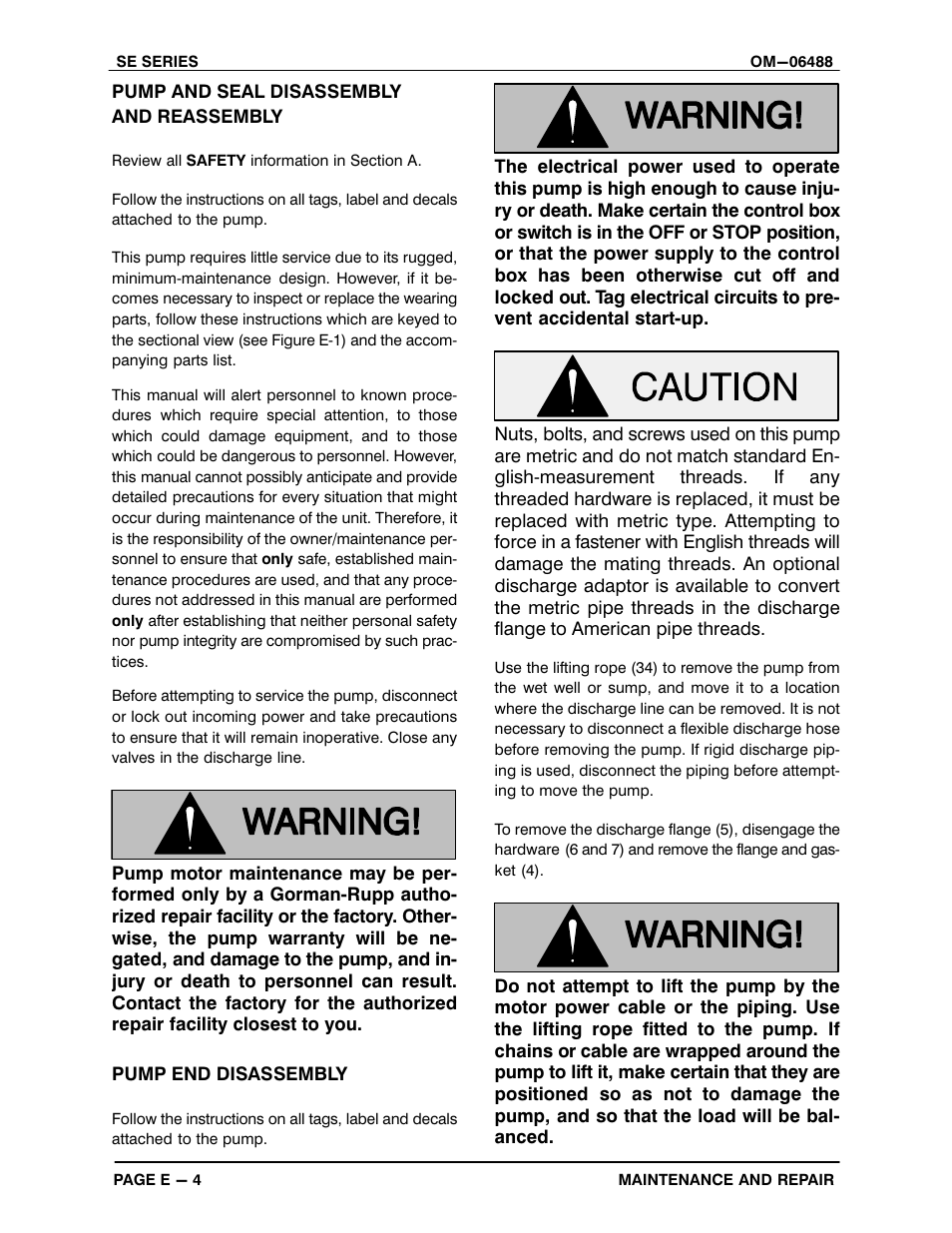 Pump and seal disassemblyand reassembly | Gorman-Rupp Pumps SE1 1/2A3 115V 1P 1483930 and up User Manual | Page 28 / 40