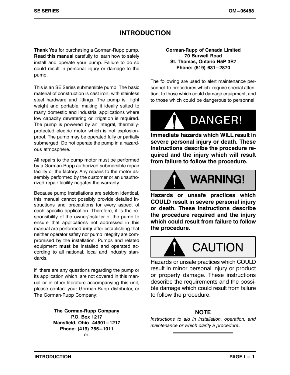 Introduction | Gorman-Rupp Pumps SE1 1/2A3 115V 1P 1483930 and up User Manual | Page 5 / 40