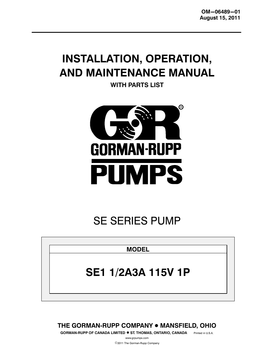 Gorman-Rupp Pumps SE1 1/2A3A 115V 1P 1483930 and up User Manual | 37 pages