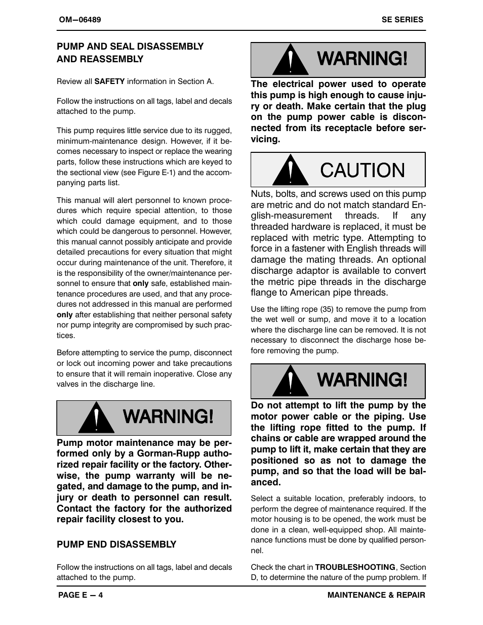 Pump and seal disassemblyand reassembly | Gorman-Rupp Pumps SE1 1/2A3A 115V 1P 1483930 and up User Manual | Page 25 / 37