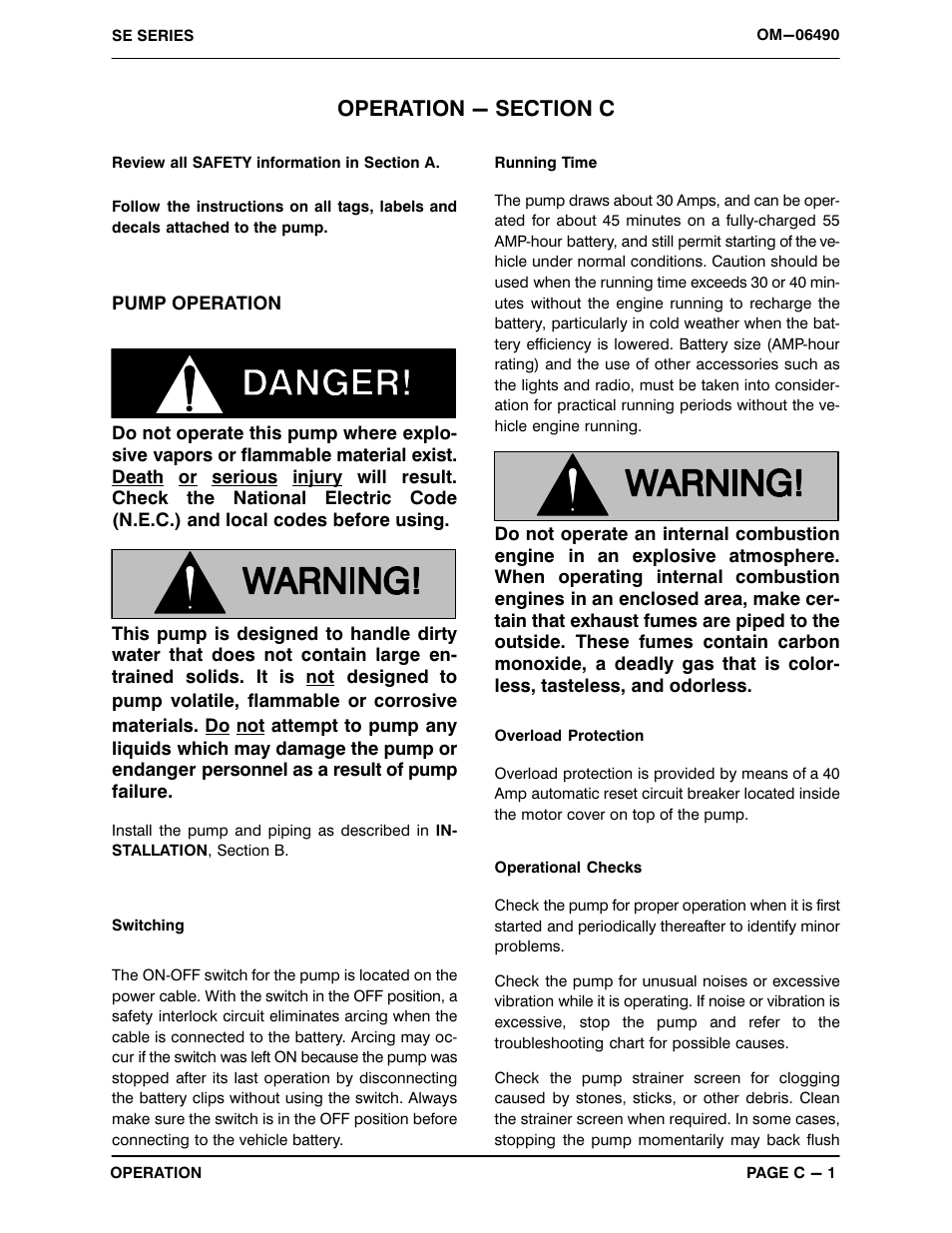 Operation - section c | Gorman-Rupp Pumps SE1 1/2B3-E.33 12V 1483930 and up User Manual | Page 11 / 24