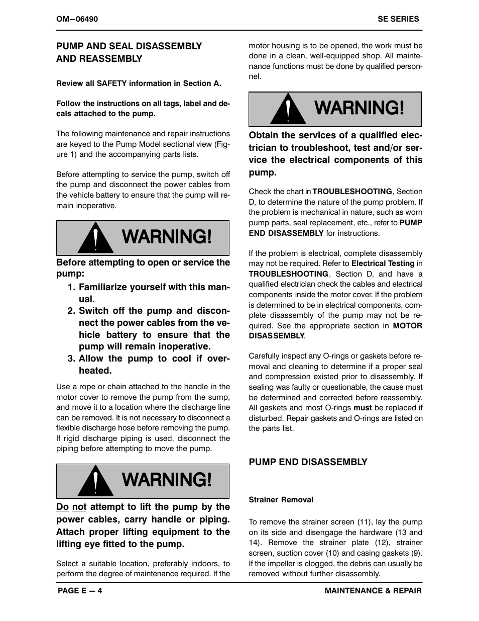 Pump and seal disassemblyand reassembly | Gorman-Rupp Pumps SE1 1/2B3-E.33 12V 1483930 and up User Manual | Page 18 / 24