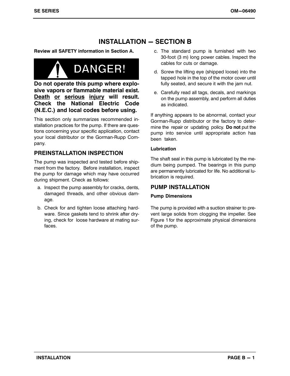 Installation - section b | Gorman-Rupp Pumps SE1 1/2B3-E.33 12V 1483930 and up User Manual | Page 7 / 24