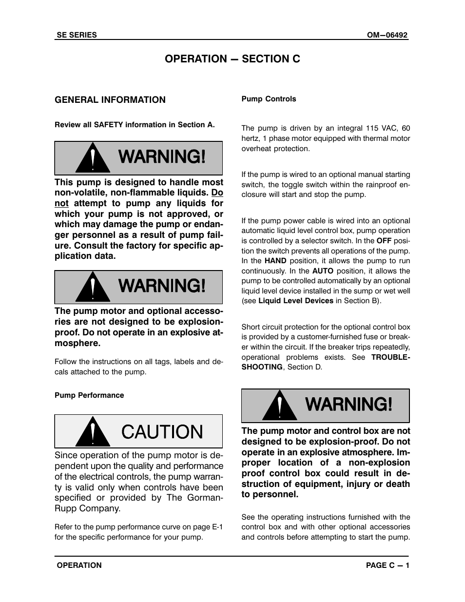 Operation - section c | Gorman-Rupp Pumps SE2C3 115V 1P 1483930 and up User Manual | Page 14 / 38