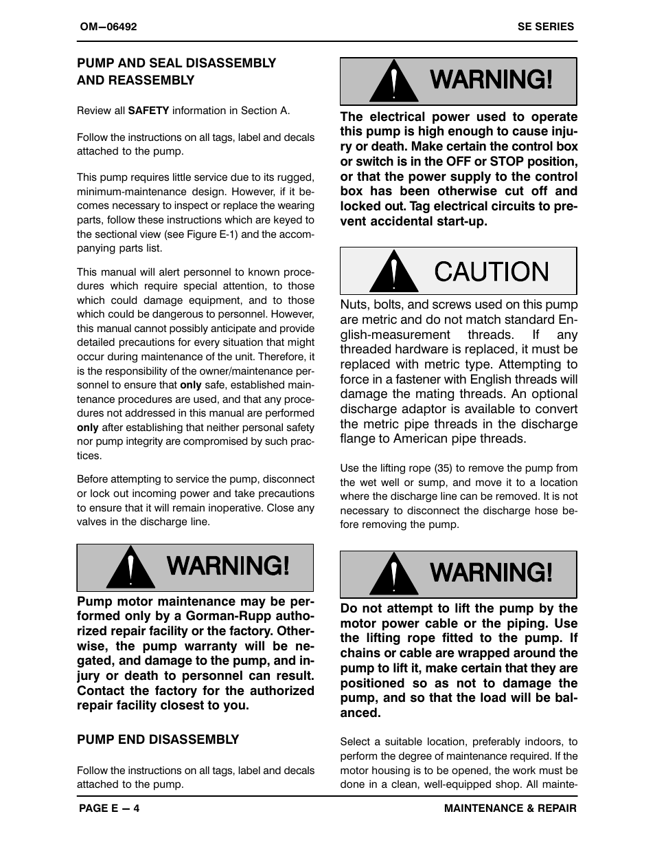 Pump and seal disassemblyand reassembly | Gorman-Rupp Pumps SE2C3 115V 1P 1483930 and up User Manual | Page 26 / 38