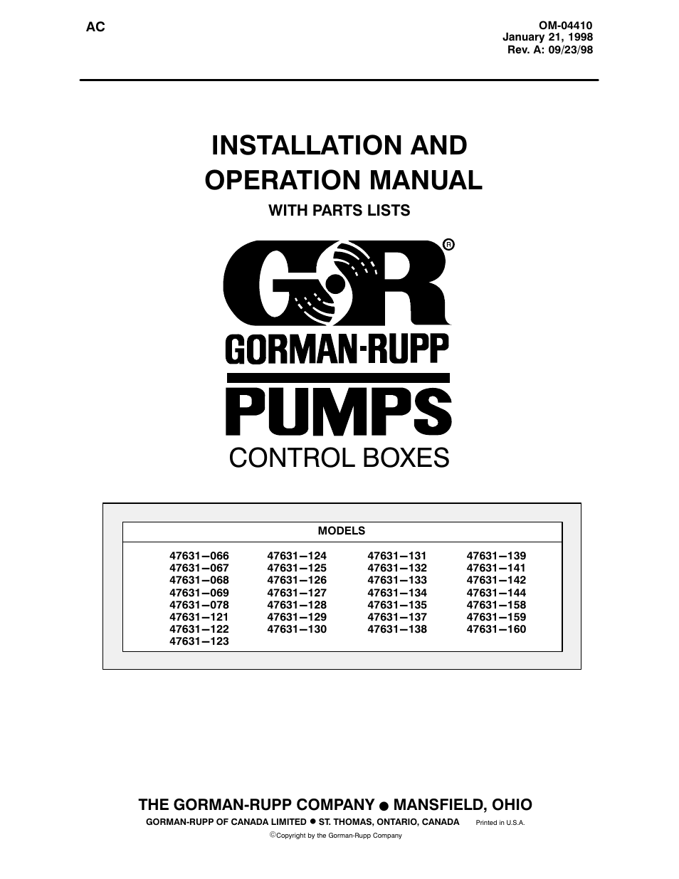 Gorman-Rupp Pumps S3B65-E6 460/3 861279 thru 1217130 User Manual | 40 pages