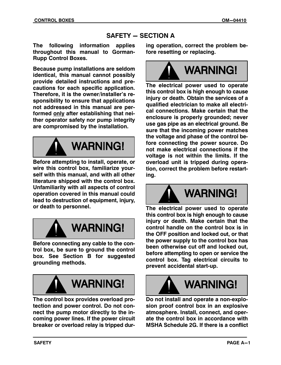 Safety - section a | Gorman-Rupp Pumps S3B65-E6 460/3 861279 thru 1217130 User Manual | Page 6 / 40