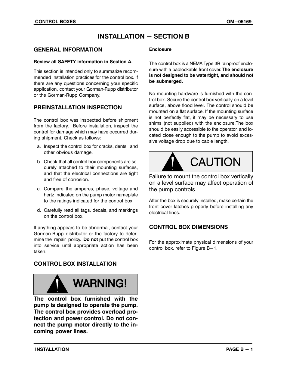 Installation - section b | Gorman-Rupp Pumps S3A1 460V 3P All serial numbers Control Box User Manual | Page 7 / 22