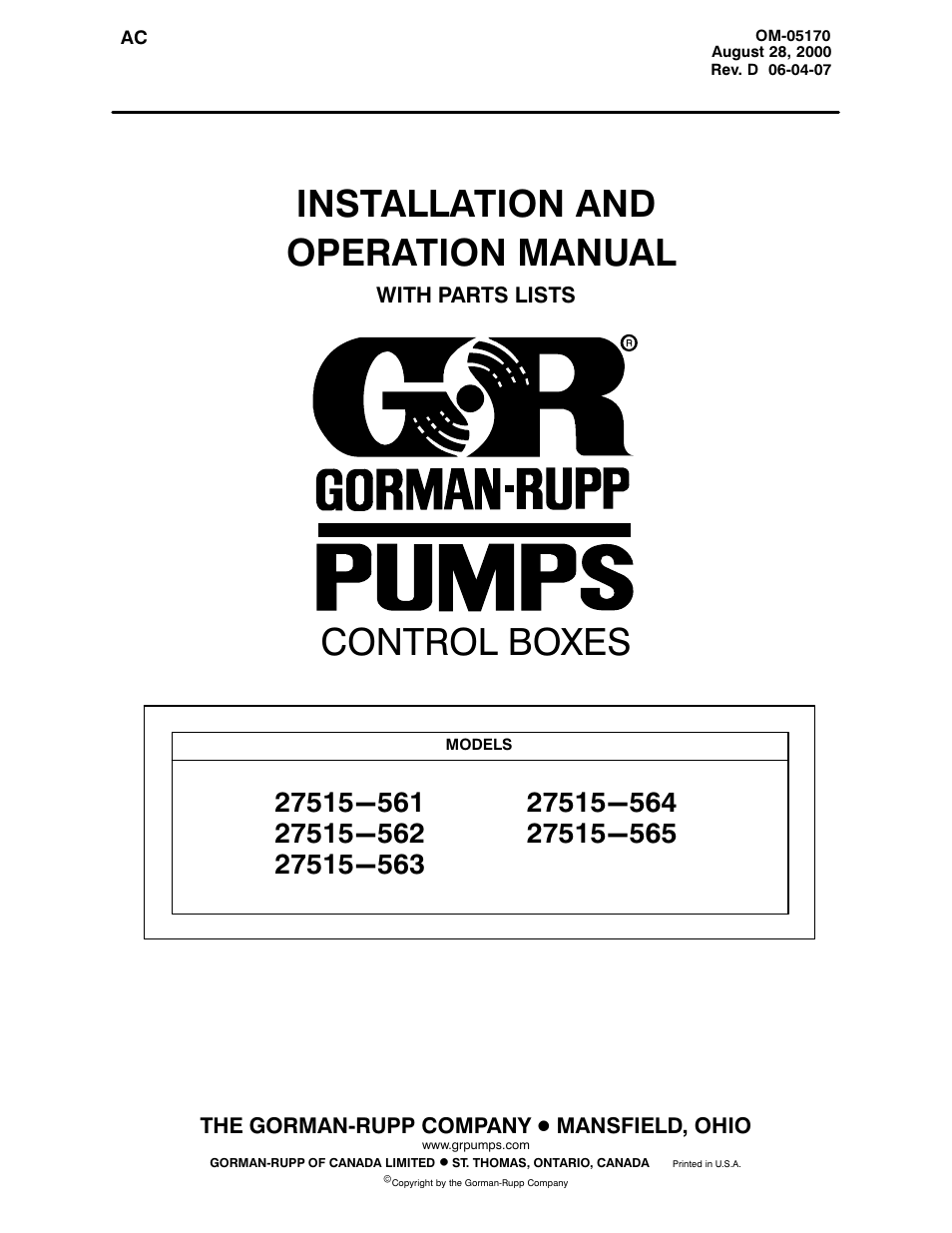 Gorman-Rupp Pumps S3B65-E6 460/3 1217131 thru 861278 User Manual | 22 pages