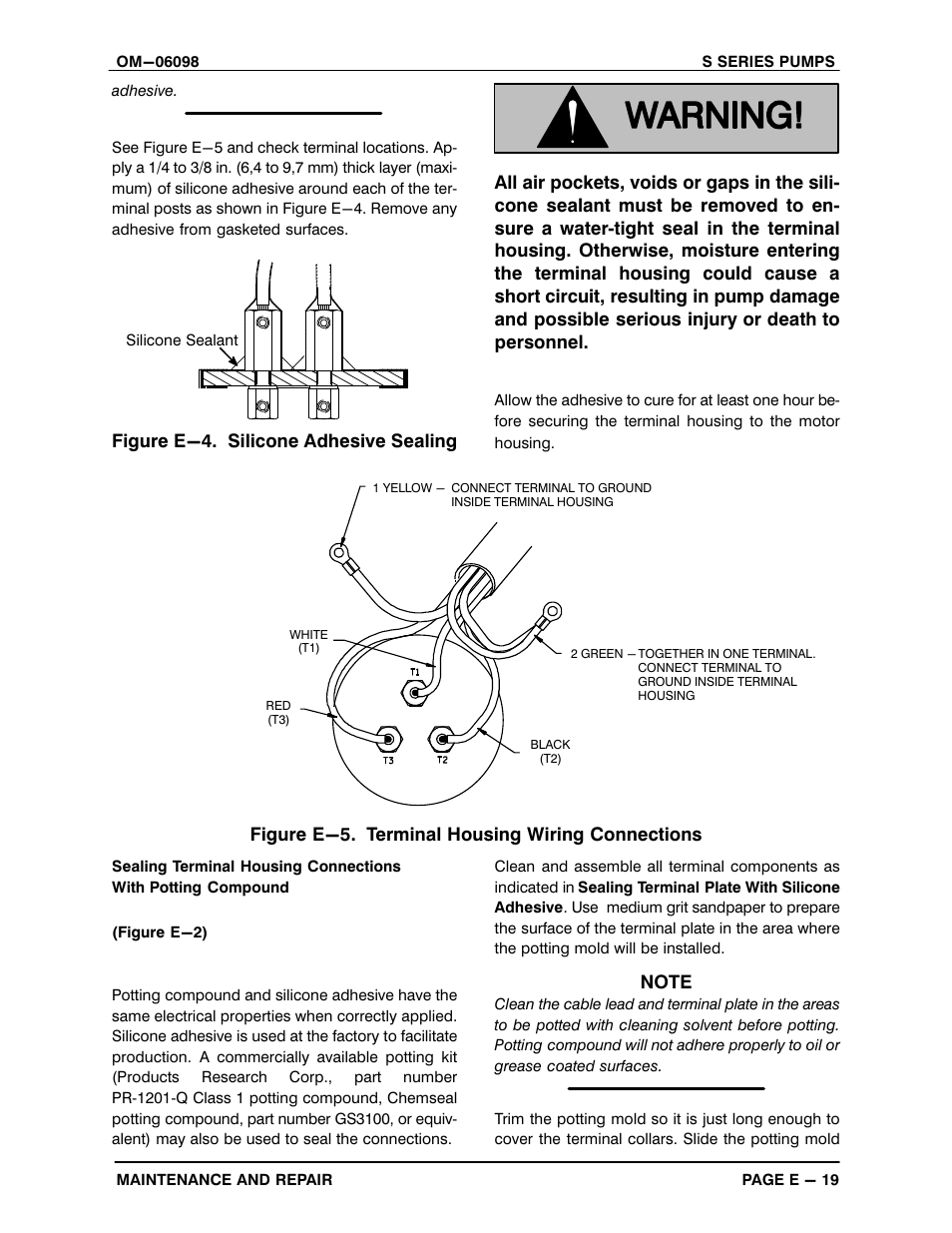 Figure e-5. terminal housing wiring connections | Gorman-Rupp Pumps S4A1-E25 460/3 1396155 and up User Manual | Page 45 / 50