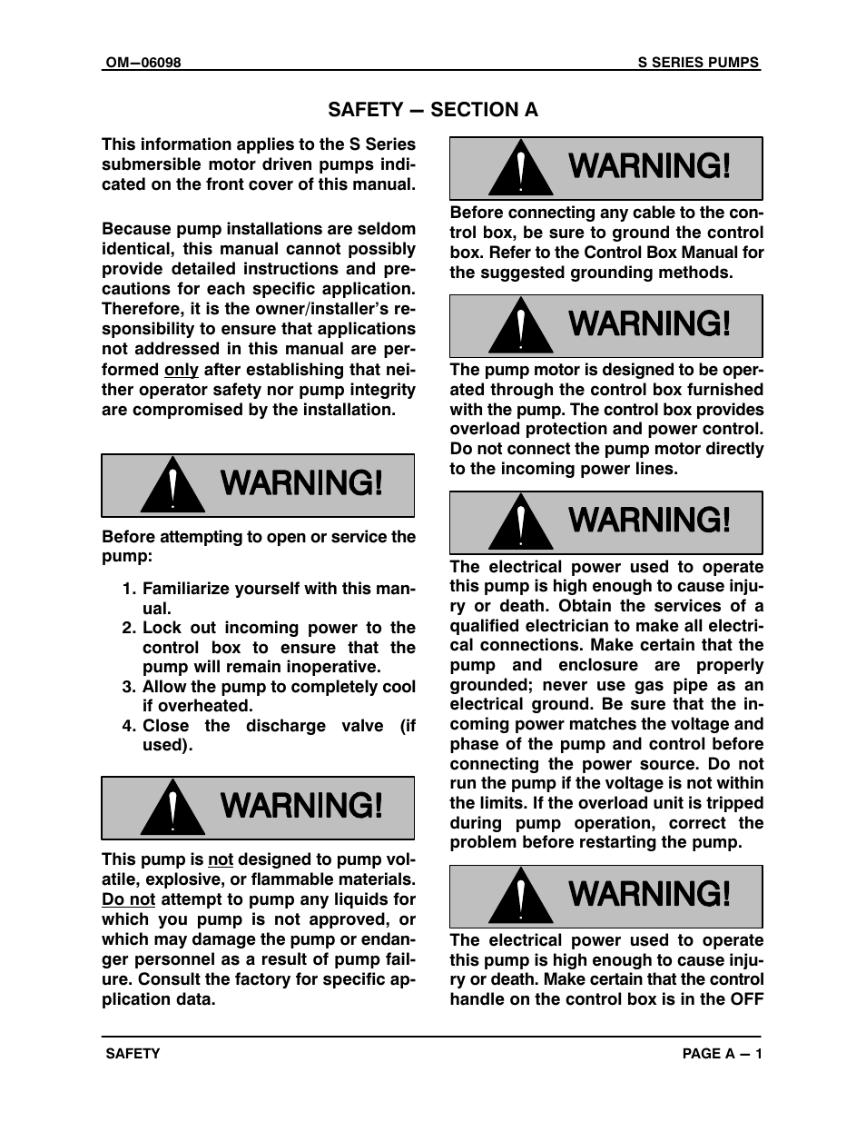 Safety - section a | Gorman-Rupp Pumps S4A1-E25 460/3 1396155 and up User Manual | Page 7 / 50