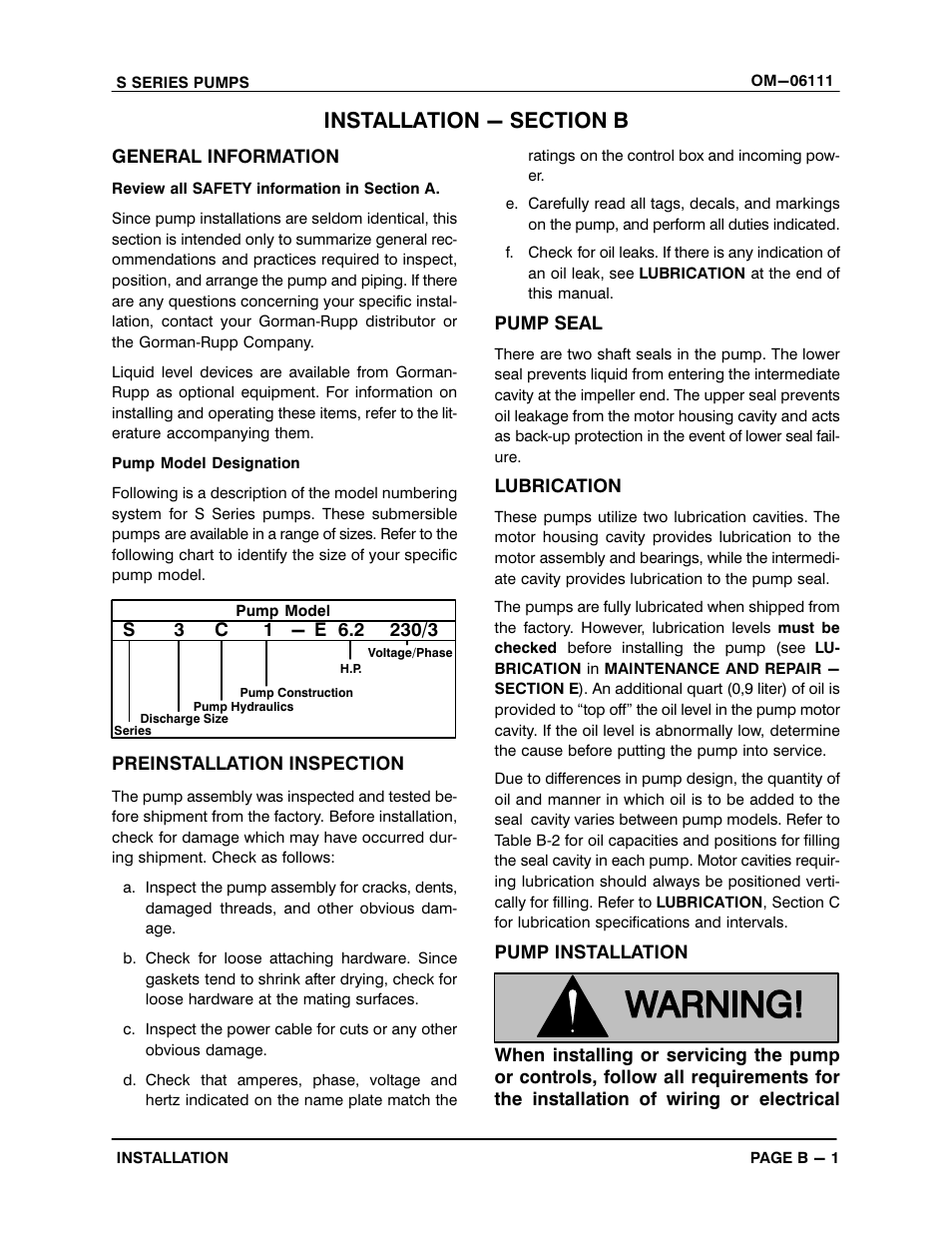 Installation - section b | Gorman-Rupp Pumps S6A1-E60 460/3 1401314 and up User Manual | Page 9 / 50