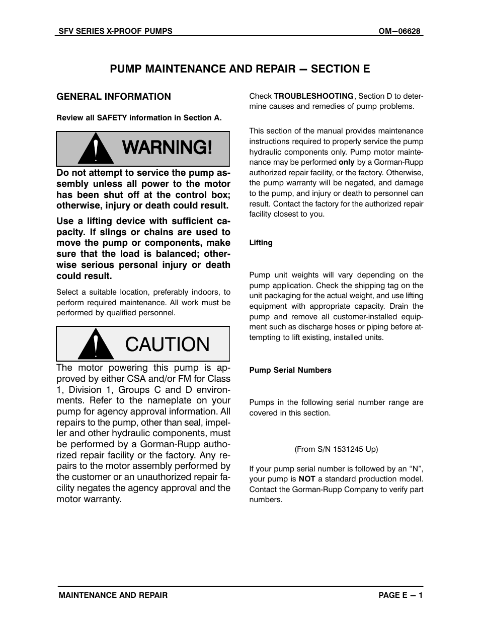 Pump maintenance and repair - section e | Gorman-Rupp Pumps SFV4A-X 1531245 and up User Manual | Page 24 / 46