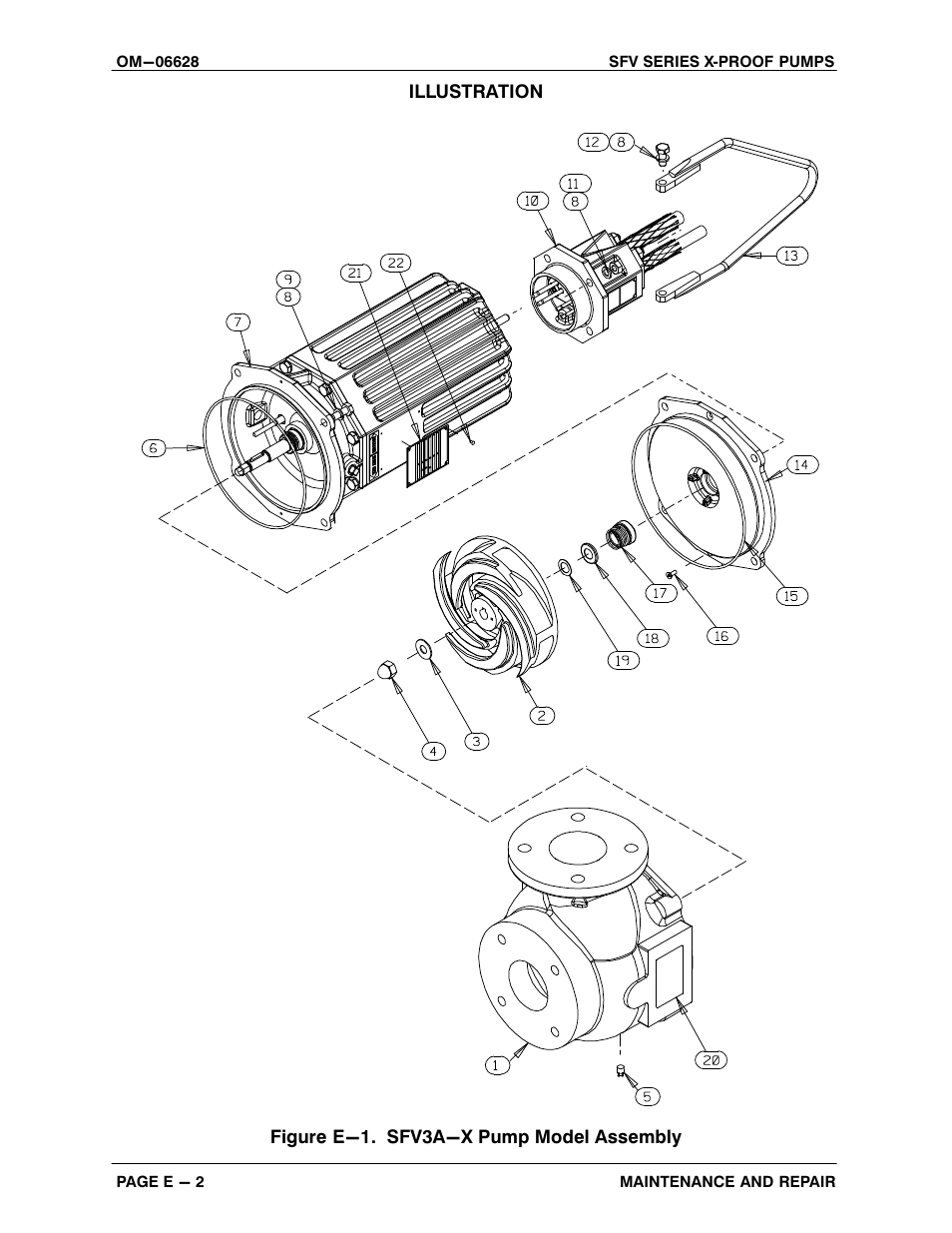 Illustration, Figure e-1. sfv3a-x pump model assembly | Gorman-Rupp Pumps SFV4A-X 1531245 and up User Manual | Page 25 / 46