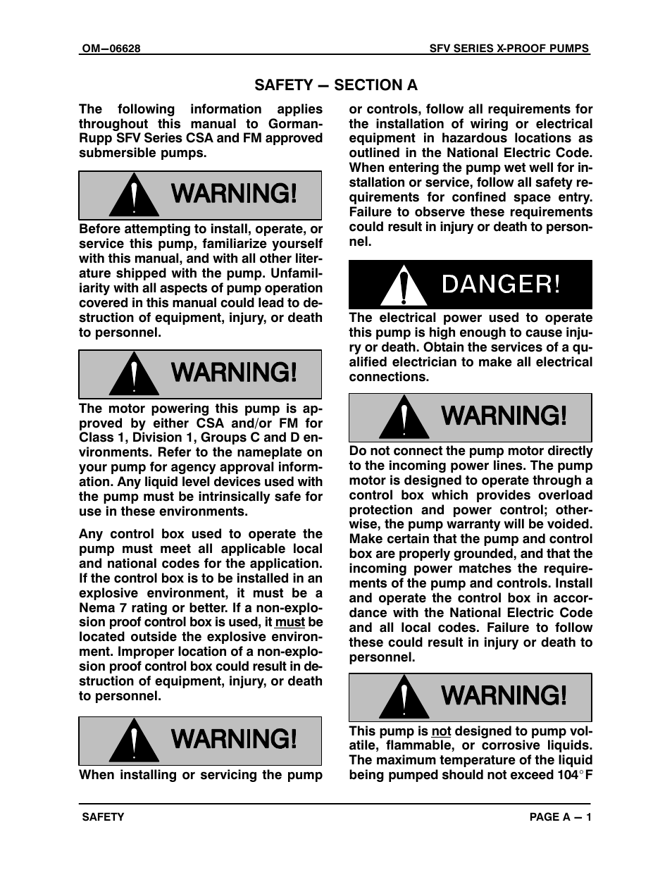 Safety - section a | Gorman-Rupp Pumps SFV4A-X 1531245 and up User Manual | Page 7 / 46