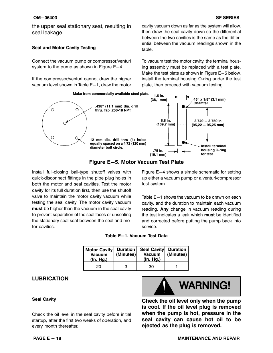 Figure e-5. motor vacuum test plate, Lubrication | Gorman-Rupp Pumps SFV4C 1474143 and up User Manual | Page 43 / 45