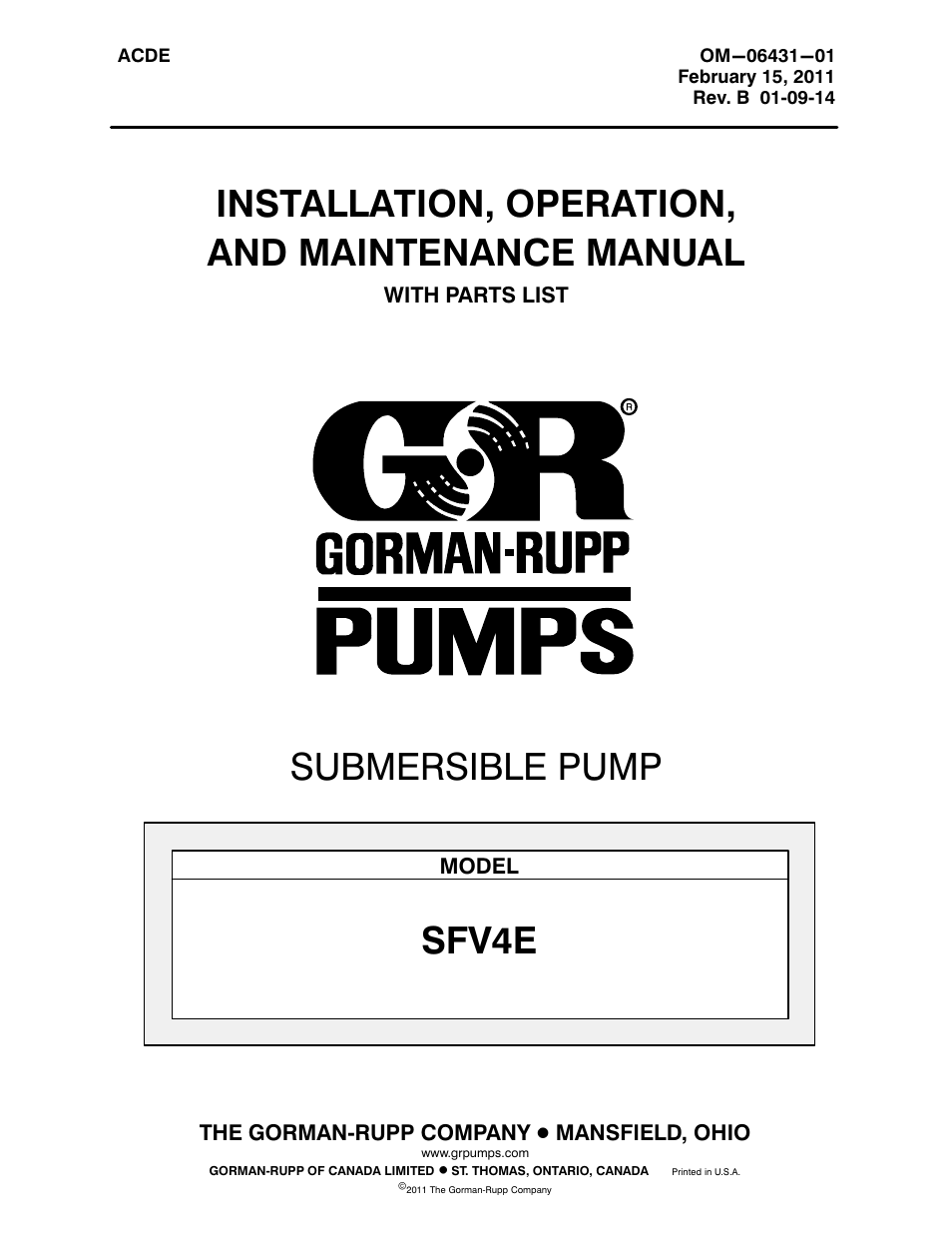 Gorman-Rupp Pumps SFV4E 1491311 and up User Manual | 44 pages