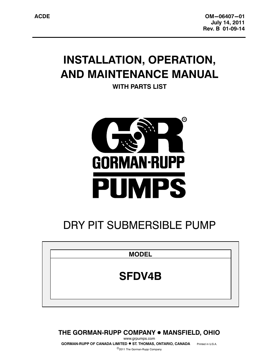 Gorman-Rupp Pumps SFDV4B 1520149 and up User Manual | 44 pages