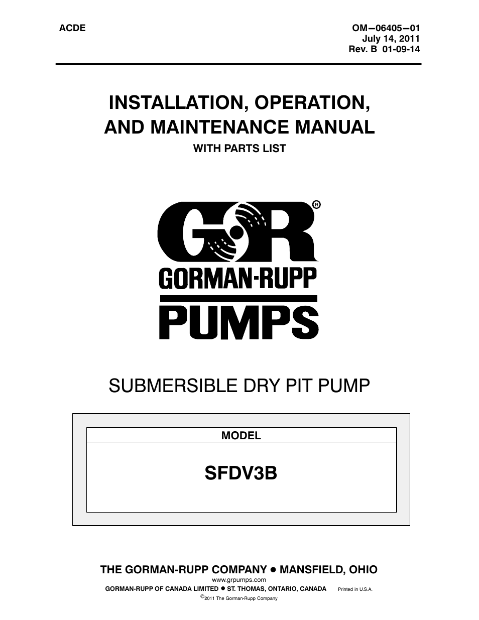 Gorman-Rupp Pumps SFDV3B 1520902 and up User Manual | 44 pages