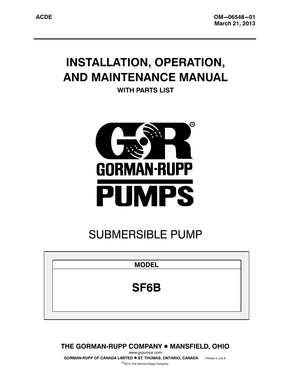 Gorman-Rupp Pumps SF6B All serial numbers User Manual | 45 pages