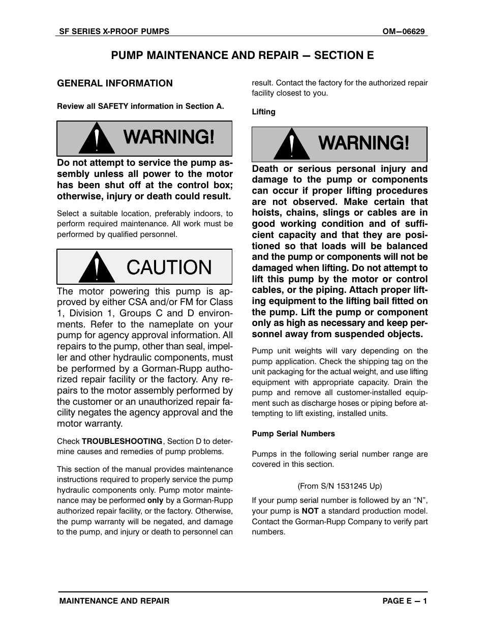 Pump maintenance and repair - section e | Gorman-Rupp Pumps SF4A-X 1531245 and up User Manual | Page 24 / 48