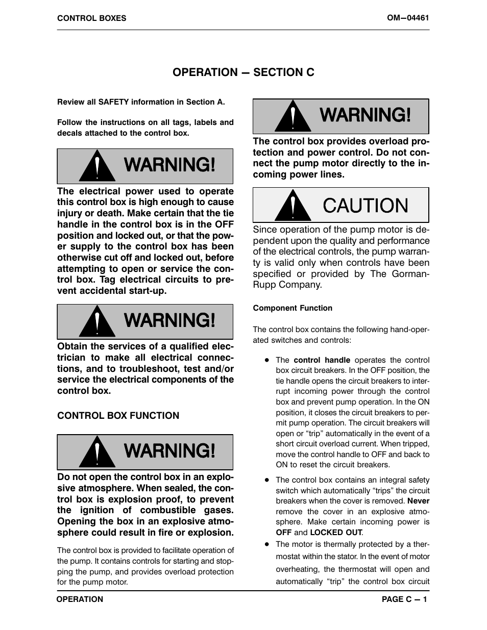 Operation - section c | Gorman-Rupp Pumps SM4G1-X30 460/3 1002211 thru 1241783 User Manual | Page 14 / 18